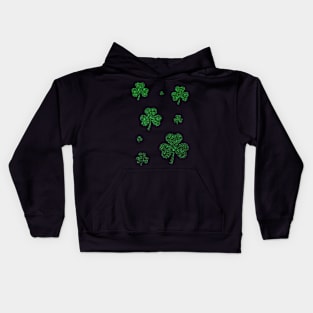 St Patricks Day, Deep Green 3 Leaf Faux Glitter Clovers Kids Hoodie